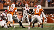 Georgia Bulldogs quarterback Carson Beck drops back to pass against the Texas Longhorns.