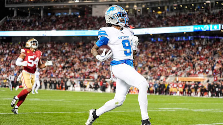 Detroit Lions wide receiver Williams runs for a touchdown against San Francisco 49ers during the first half at Levi's Stadium in Santa Clara, Calif. on Monday, Dec. 30, 2024. Detroit Lions wide receiver Williams runs for a touchdown against San Francisco 49ers during the first half at Levi's Stadium in Santa Clara, Calif. on Monday, Dec. 30, 2024.