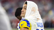 Dec 7, 2025; Glendale, Arizona, USA; Los Angeles Rams wide receiver Puka Nacua (12) against the Arizona Cardinals at State Farm Stadium. Mandatory Credit: Mark J. Rebilas-Imagn Images