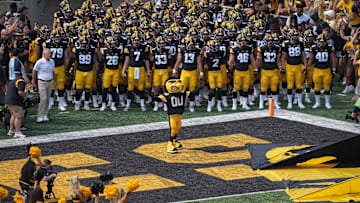 Herky the Hawk leads the Iowa football team onto the field prior to the start of the game against South Dakota State on Saturday, Sept. 3, 2022, at Kinnick Stadium in Iowa City.

Iowavssdsu 20220903 Bh
