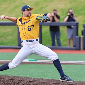 West Virginia University pitcher Jack Kartsonas