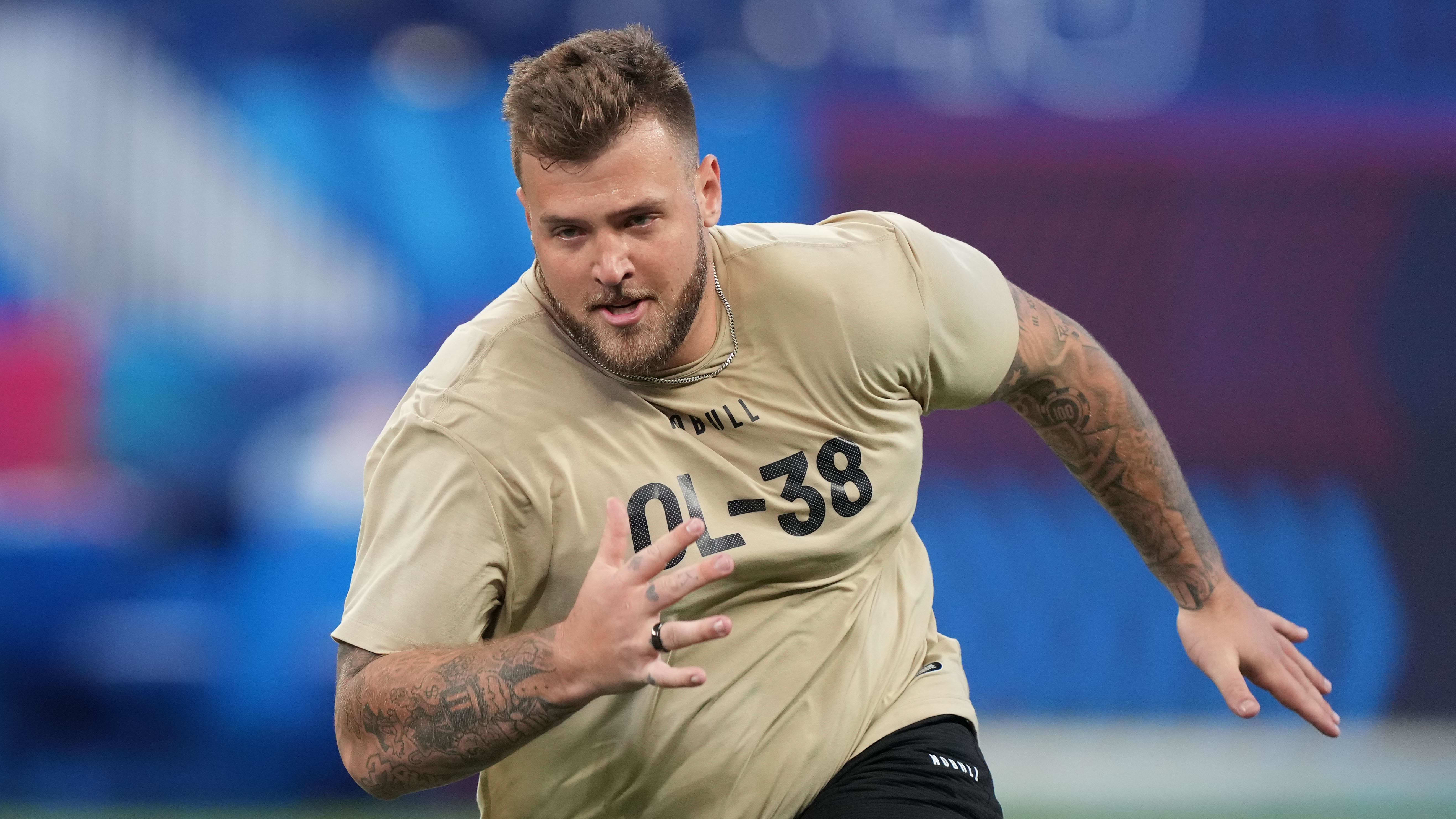 Michigan offensive lineman Trevor Keegan (OL38) during the 2024 NFL Scouting Combine.