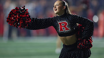 A member of the Rutgers Scarlet Knights cheer team 