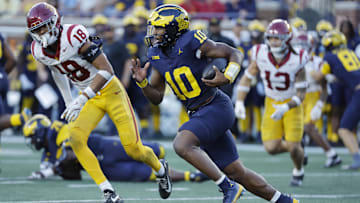 Michigan Wolverines quarterback Alex Orji (10)