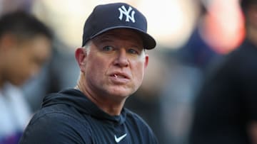 Aug 16, 2023; Atlanta, Georgia, USA; New York Yankees hitting coach Sean Casey in the dugout before a game against the Atlanta Braves at Truist Park