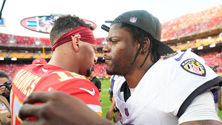 Baltimore Ravens quarterback Lamar Jackson and Kansas City Chiefs quarterback Patrick Mahomes