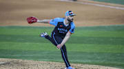 Jul 16, 2024; Arlington, Texas, USA; National League pitcher Tanner Scott of the Miami Marlins (66) pitches in the eight inning during the 2024 MLB All-Star game at Globe Life Field. 