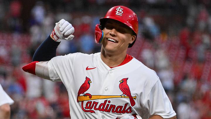 May 19, 2026; St. Louis, Missouri, USA; St. Louis Cardinals second baseman JJ Wetherholt (26) reacts after hitting a two run home run against the Pittsburgh Pirates during the third inning at Busch Stadium. Mandatory Credit: Jeff Curry-Imagn Images