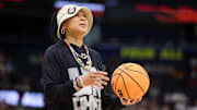 Apr 5, 2025; Tampa, FL, USA; South Carolina Gamecocks  head coach Dawn Staley looks on during practice before the NCAA Woman’s Basketball final at Amalie Arena. Mandatory Credit: Nathan Ray Seebeck-Imagn Images