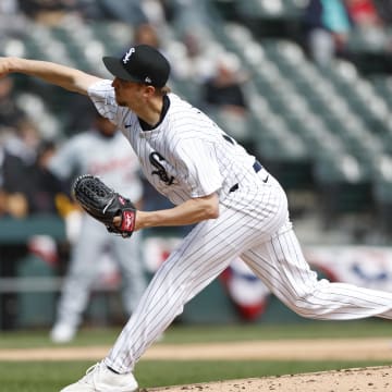 Mar 31, 2024; Chicago, Illinois, USA; Chicago White Sox starting pitcher Erick Fedde (20) delivers a pitch against the Detroit Tigers during the second inning at Guaranteed Rate Field. Mandatory Credit: Kamil Krzaczynski-USA TODAY Sports