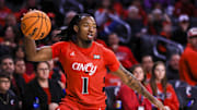 Mar 5, 2025; Cincinnati, Ohio, USA; Cincinnati Bearcats guard Day Day Thomas (1) dribbles against the Kansas State Wildcats in the first half at Fifth Third Arena. Mandatory Credit: Katie Stratman-Imagn Images