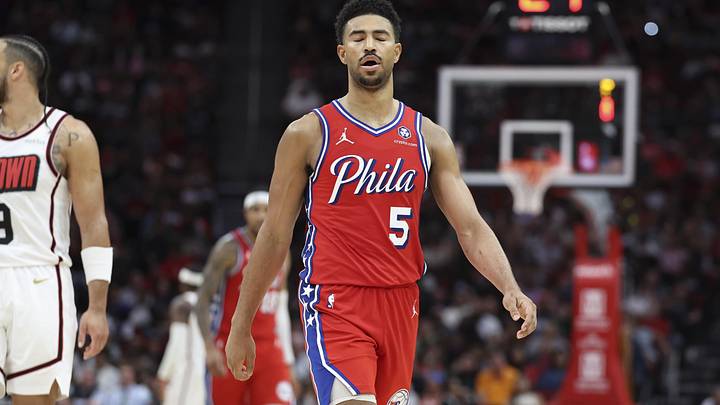 Mar 17, 2025; Houston, Texas, USA; Philadelphia 76ers guard Quentin Grimes (5) : Troy Taormina-Imagn Images