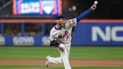 Sep 17, 2025; New York City, New York, USA; New York Mets starting pitcher David Peterson (23) delivers a pitch during the third inning against the San Diego Padres at Citi Field. Mandatory Credit: Vincent Carchietta-Imagn Images