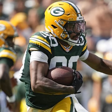 Sep 15, 2024; Green Bay, Wisconsin, USA;  Green Bay Packers wide receiver Bo Melton (80) during the game against the Indianapolis Colts at Lambeau Field.