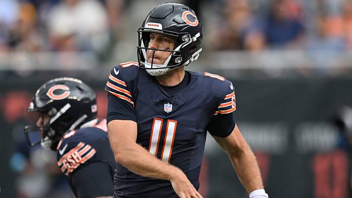 Aug 15, 2026; Chicago, Illinois, USA; Chicago Bears quarterback Case Keenum (11) passes the ball against the Cleveland Browns during the second half at Soldier Field. Mandatory Credit: Patrick Gorski-Imagn Images