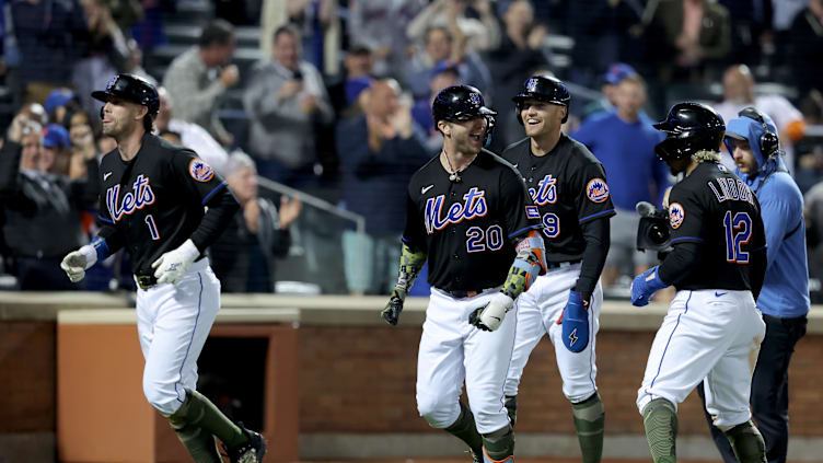 May 19, 2023; New York City, New York, USA; New York Mets first baseman Pete Alonso (20) celebrates