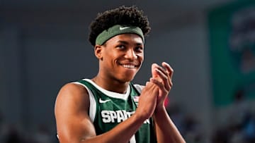 The Michigan State Spartans compete against the North Carolina Tar Heels in the Fort Myers Tip-Off Beach Division game at Suncoast Credit Union Arena on Fort Myers, Fla., on Thursday, Nov. 27, 2025.