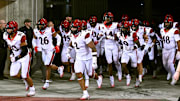 Sep 6, 2025; Pullman, Washington, USA; San Diego State Aztecs run onto the field for the start of the second half against the Washington State Cougars at Gesa Field at Martin Stadium. 
