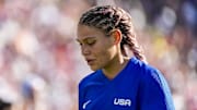 Aug 10, 2024; Paris, France; United States forward Trinity Rodman (5) during the second half in the women's soccer gold medal match during the Paris 2024 Olympic Summer Games at Parc des Princes. Mandatory Credit: Jack Gruber-Imagn Images