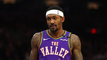 Dec 19, 2024; Phoenix, Arizona, USA; Phoenix Suns guard Bradley Beal (3) against the Indiana Pacers at Footprint Center. Mandatory Credit: Mark J. Rebilas-Imagn Images