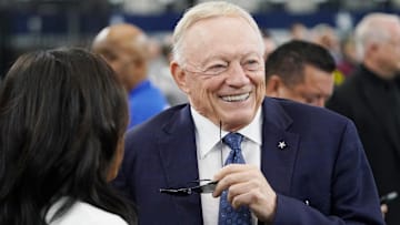 Dallas Cowboys owner Jerry Jones on the sidelines before the game against the New York Giants at AT&T Stadium. 