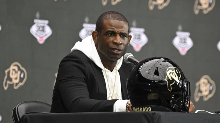 Colorado Buffaloes head coach Deion Sanders speaks to the media during the Big 12 Media Days.