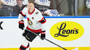 Apr 29, 2025; Toronto, Ontario, CAN; Ottawa Senators left wing Brady Tkachuk (7) skates during the warmup before game five of the first round of the 2025 Stanley Cup Playoffs against the Toronto Maple Leafs at Scotiabank Arena. Mandatory Credit: Nick Turchiaro-Imagn Images