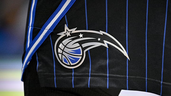 A view of the Orlando Magic logo during the game between the Dallas Mavericks and the Orlando Magic at the American Airlines Center.