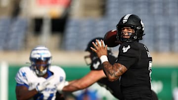 Oct 12, 2024; Orlando, Florida, USA; South Florida Bulls quarterback Bryce Archie (3) drops back to pass against the Memphis Tigers in the second quarter at Camping World Stadium. Mandatory Credit: Nathan Ray Seebeck-Imagn Images