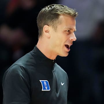 Duke basketball coach Jon Scheyer during the college basketball exhibition game against Tennessee on October 26, 2025, in Knoxville, Tenn.