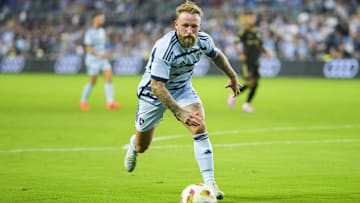 Sporting Kansas City forward Johnny Russell (7) controls the ball during the first half against LAFC at Children's Mercy Park.  