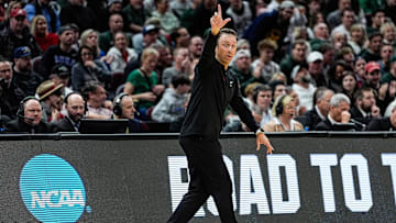 New Mexico head coach Richard Pitino reacts to a play against Michigan State during the first half of the Second Round of NCAA tournament at Rocket Arena.