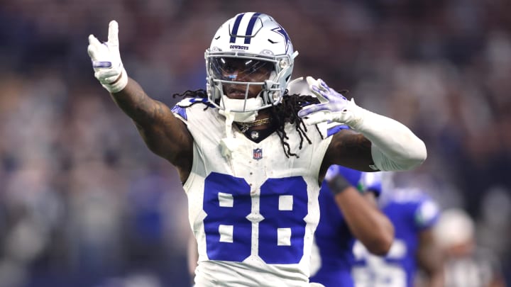 Nov 30, 2023; Arlington, Texas, USA; Dallas Cowboys wide receiver CeeDee Lamb (88) celebrates during the second half against the Seattle Seahawks at AT&T Stadium. Mandatory Credit: Tim Heitman-USA TODAY Sports
