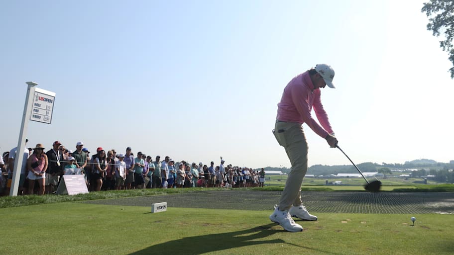 Phillip Barbaree Jr., teeing off in a U.S. Open practice round, made the weekend at Oakmont. | Charles LeClaire-Imagn Images