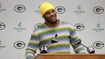 Micah Parsons during his introductory press conference with the Green Bay Packers