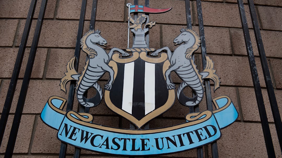 The club crest outside St James' Park, home of Newcastle United FC