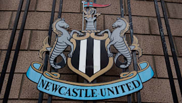 The club crest outside St James' Park, home of Newcastle United FC