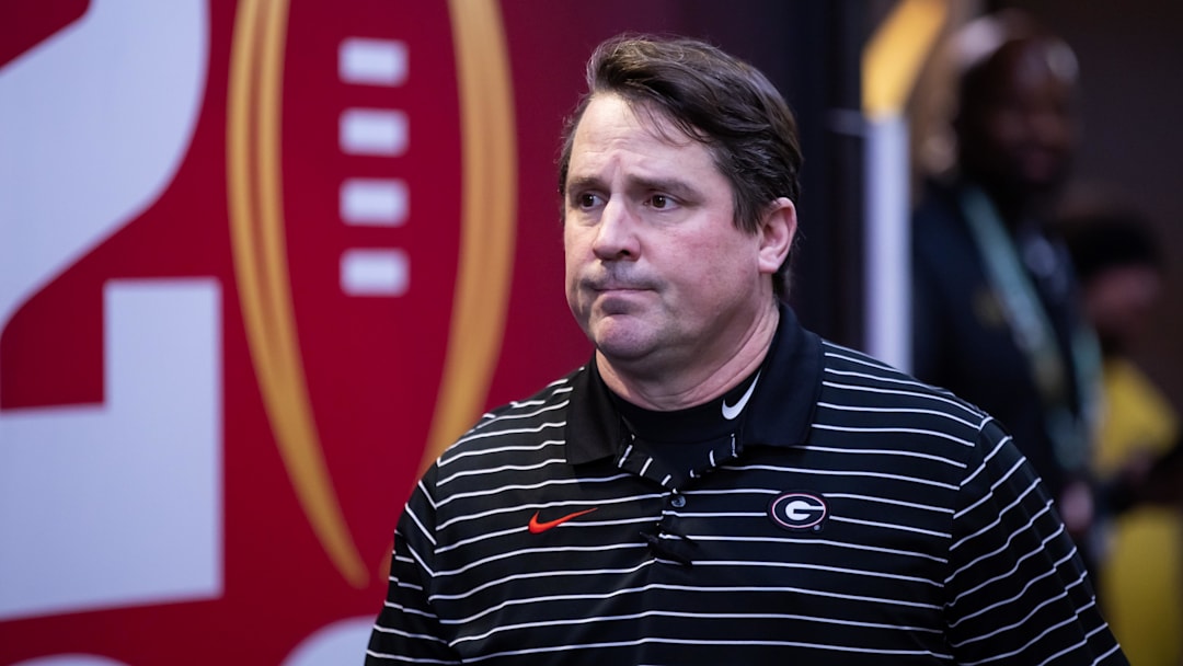 Georgia Bulldogs co-defensive coordinator Will Muschamp against the TCU Horned Frogs during the CFP national championship game at SoFi Stadium.