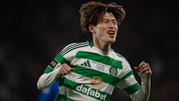 Kyogo Furuhashi lors du "Old Firm" Celtic - Rangers.