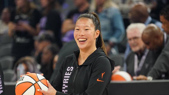 Aug 17, 2025; San Francisco, California, USA;  Golden State Valkyries guard Kaitlyn Chen (2) warms up before the game against the Atlanta Dream at Chase Center. Mandatory Credit: David Gonzales-Imagn Images