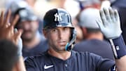 New York Yankees first baseman Paul Goldschmidt celebrates after hitting a two-run home run.