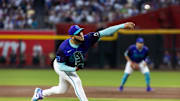May 9, 2025; Phoenix, Arizona, USA; Arizona Diamondbacks pitcher Eduardo Rodriguez in the third inning against the Los Angeles Dodgers at Chase Field. Mandatory Credit: Mark J. Rebilas-Imagn Images
