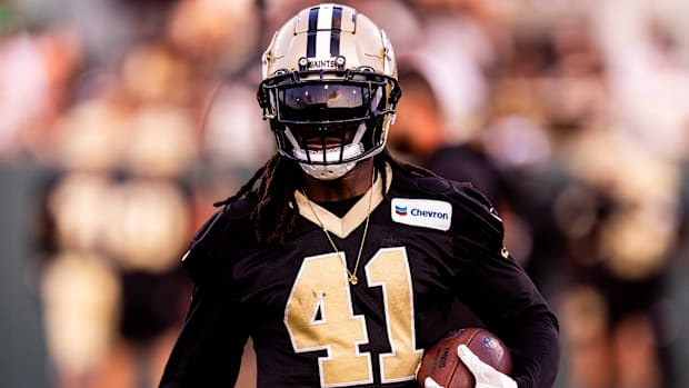 Aug 20, 2024; New Orleans, LA, USA;  New Orleans Saints running back Alvin Kamara (41) during practice at Yulman Stadium (Tul