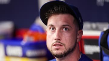 Sep 8, 2025; Atlanta, Georgia, USA; Chicago Cubs right fielder Kyle Tucker (30) in the dugout against the Atlanta Braves in the eighth inning at Truist Park. Mandatory Credit: Brett Davis-Imagn Images
