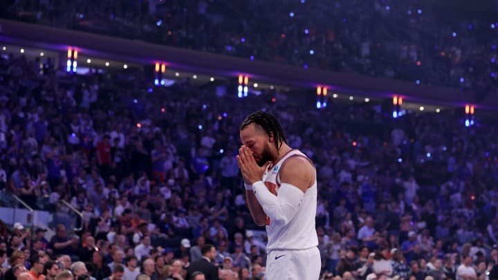 May 19, 2024; New York, New York, USA; New York Knicks guard Jalen Brunson (11) before the start of game seven of the second round of the 2024 NBA playoffs against the Indiana Pacers at Madison Square Garden. Mandatory Credit: Brad Penner-USA TODAY Sports