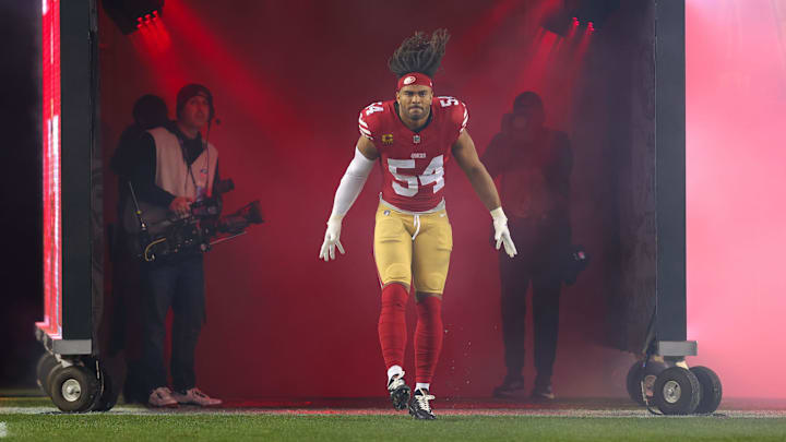 San Francisco 49ers linebacker Fred Warner during the game against the Detroit Lions at Levi's Stadium. San Francisco 49ers linebacker Fred Warner during the game against the Detroit Lions at Levi's Stadium.