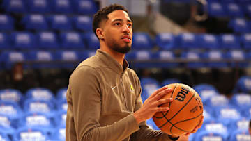 Oct 25, 2024; New York, New York, USA; Indiana Pacers guard Tyrese Haliburton (0) warms up before a game against the New York Knicks at Madison Square Garden. Mandatory Credit: Brad Penner-Imagn Images