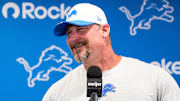Detroit Lions head coach Dan Campbell speaks at a press conference during training camp at Meijer Performance Center in Allen Park on Sunday, July 20, 2025.