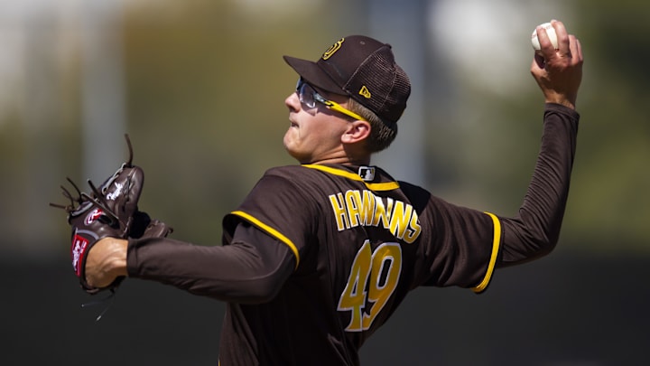 San Diego Padres pitcher Garrett Hawkins during spring training workouts.
