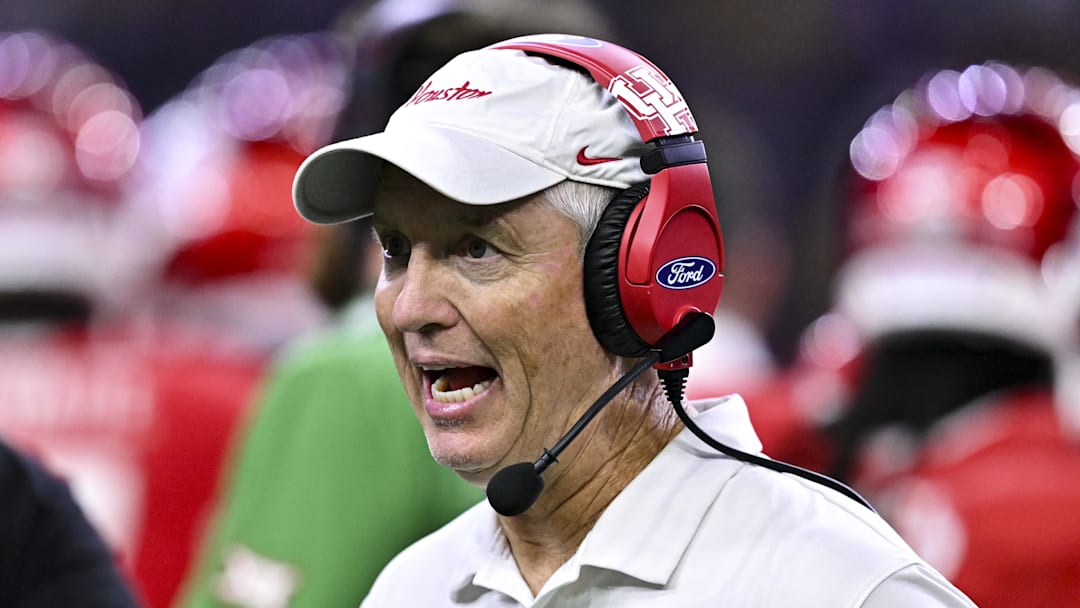 Houston Cougars head coach Willie Fritz reacts during the second half against the Louisiana State Tigers at NRG Stadium.